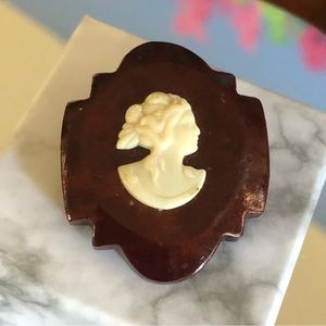 Vintage Victorian lady celluloid brooch